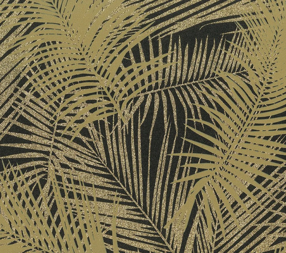 Ταπετσαρία Τοίχου Palm Μαύρη, Χρυσή J98202 53 cm x 10.05 m