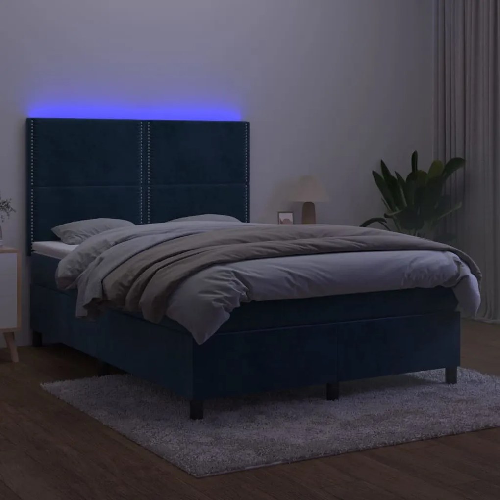 ΚΡΕΒΑΤΙ BOXSPRING ΜΕ ΣΤΡΩΜΑ &amp; LED ΣΚ. ΜΠΛΕ 140X190ΕΚ. ΒΕΛΟΥΔΙΝΟ 3136063