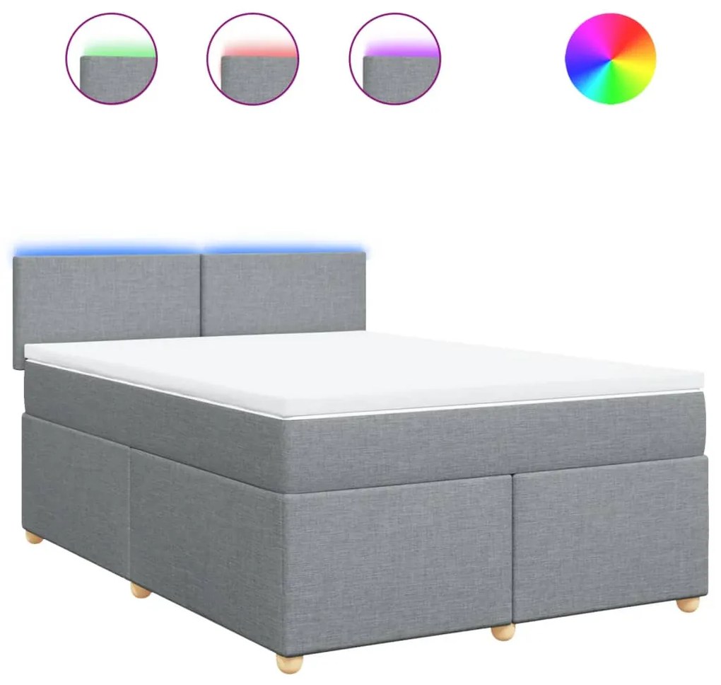 vidaXL Κρεβάτι Boxspring με Στρώμα Ανοιχτό Γκρι 140x190 εκ. Υφασμάτινο