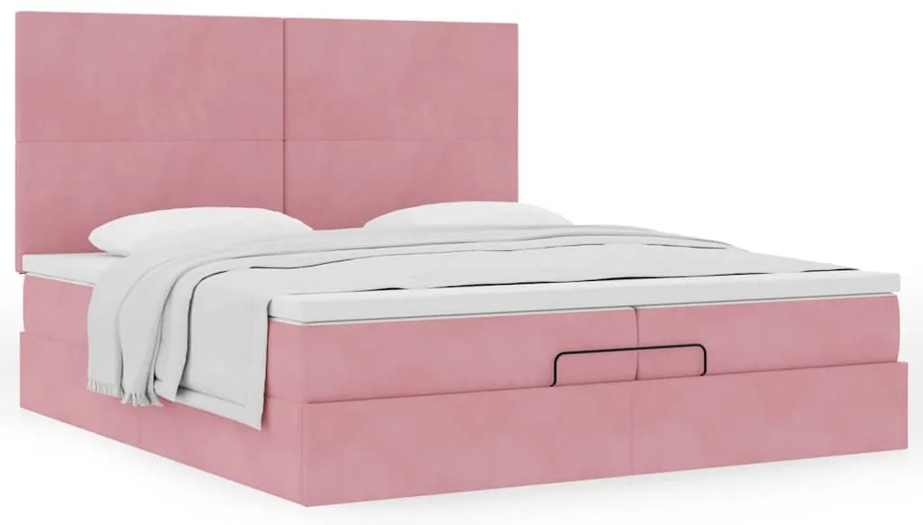 vidaXL Οθωμανικό κρεβάτι με στρώματα ροζ 200x200cm Velvet