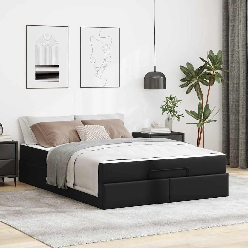 vidaXL Σκελετός κρεβατιού με στρώμα Μαύρο 140 x 190 cm Τεχνητό δέρμα