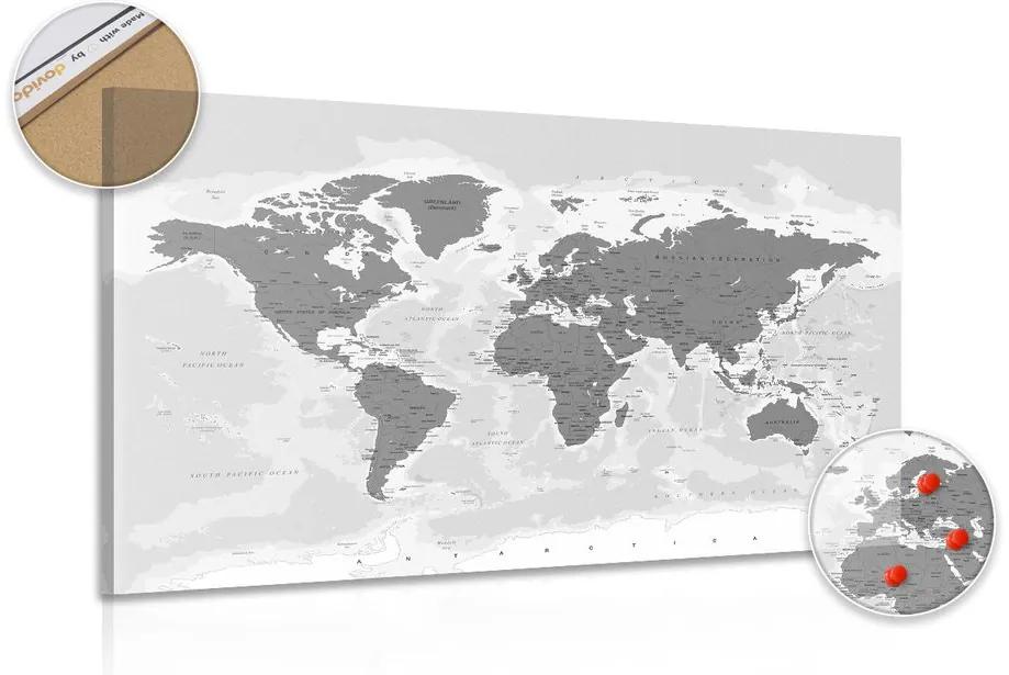 Εικόνα στον παγκόσμιο χάρτη φελλού με ασπρόμαυρη απόχρωση - 90x60