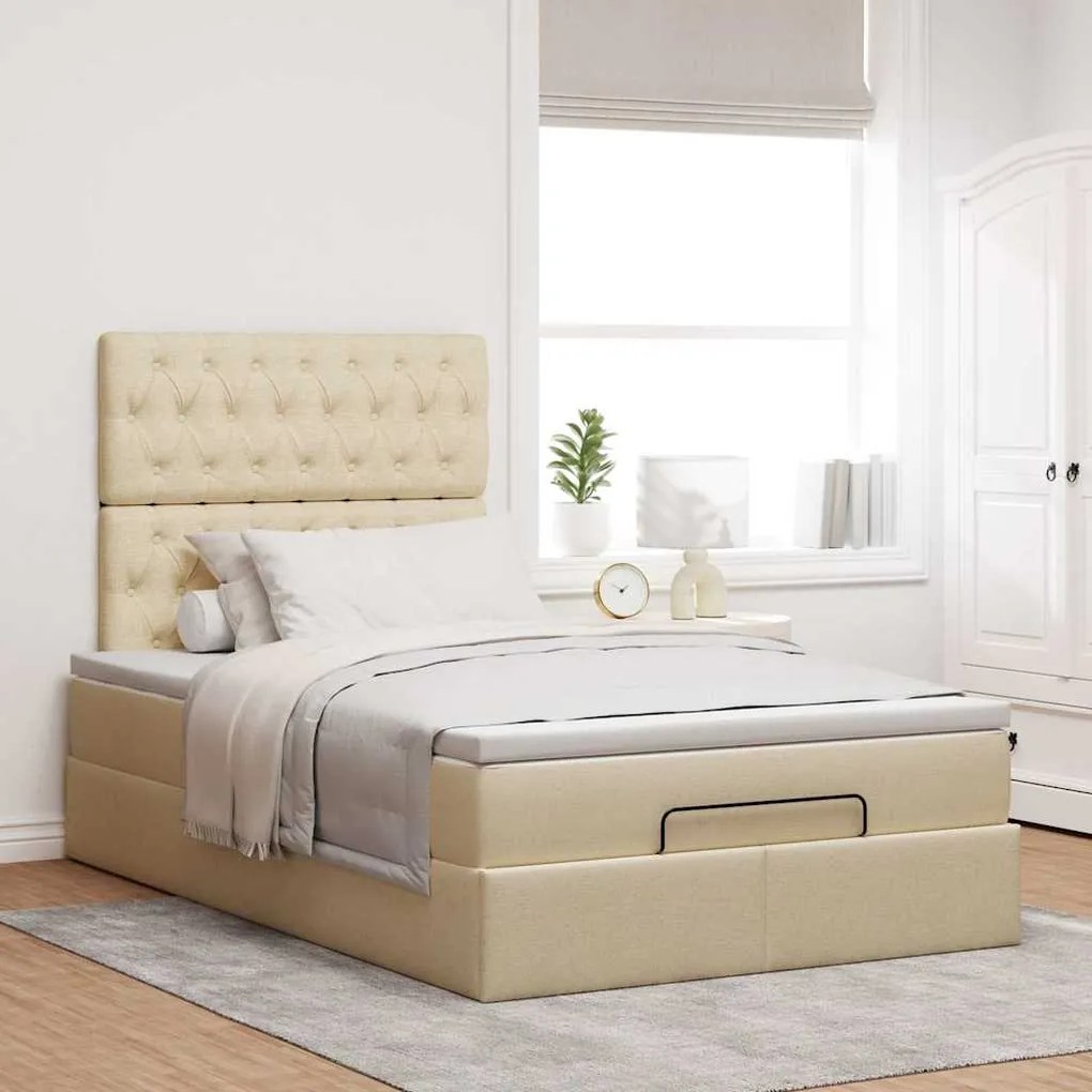 vidaXL Οθωμανικό κρεβάτι με στρώμα Cream 120x190 cm Ύφασμα