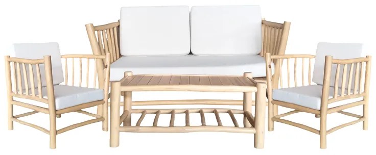 Intrahome Σαλόνι Mayorka Intrahome σετ 4 τεμαχίων φυσικό teak ξύλο-λευκό μαξιλάρι | SKU: INTRAPA-446111121