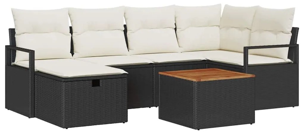 vidaXL Σετ Καναπέ Κήπου με μαξιλάρι 7 pcs Μαύρο Πολυ ράταν