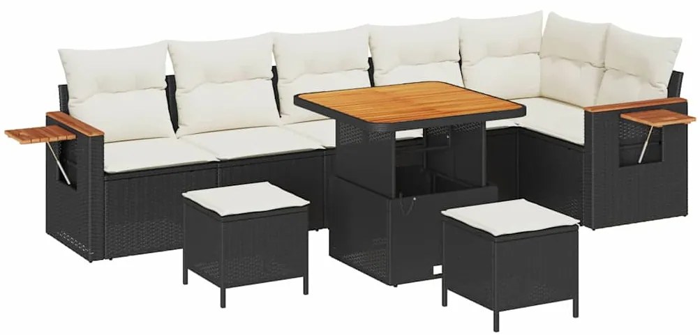 vidaXL Σετ Καναπέ Κήπου με μαξιλάρι 9 pcs Μαύρο και κρεμ