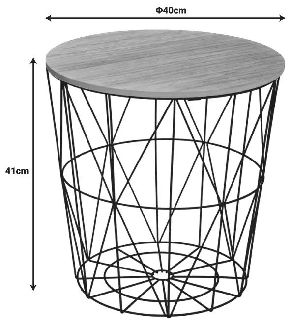 Τραπεζάκι βοηθητικό σαλονιού Kumi mdf oak - μαύρο μέταλλο Φ40x41 εκ. 40x40x41 εκ.