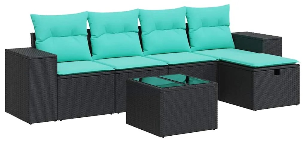 vidaXL Καναπές Κήπου 6 Τεμαχίων Μαύρο από Συνθετικό Ρατάν με Μαξιλάρια