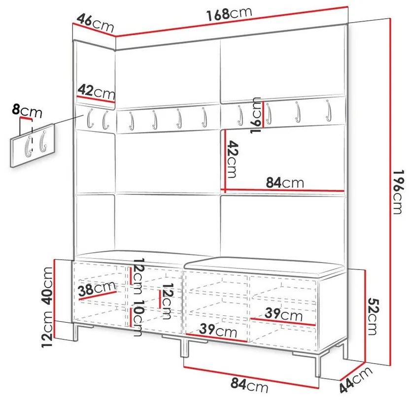 Σετ διαδρόμου Hartford F104, 196x168x46cm, 34 kg, Craft δρυς, Ταπισερί, Πλαστικοποιημένη μοριοσανίδα, Εντοιχισμένη, Τοίχου | Epipla1.gr