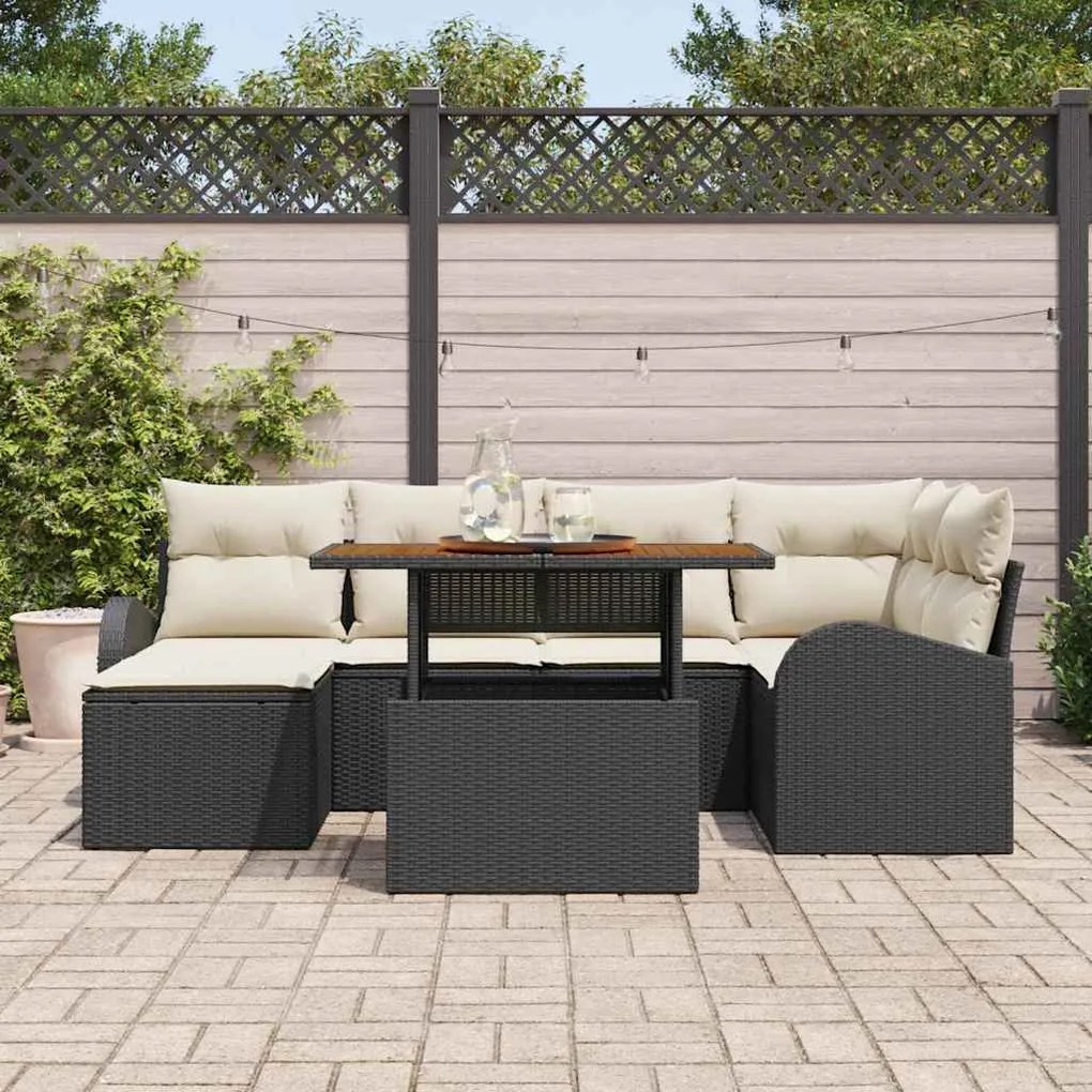 vidaXL Σετ Καναπέ Κήπου με αποθήκευση 7 pcs Μαύρο Πολυ ράταν