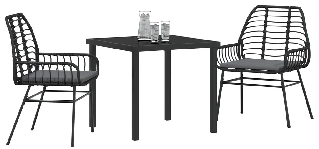 vidaXL Set Καθισμάτων Κήπου 3 Τεμαχίων με Μαξιλάρες Μαύρο Πολυ Ρατάν