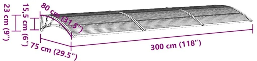 Στέγαστρο Πόρτας Μαύρο 300 x 75 εκ. από Πολυκαρβονικό - Μαύρο