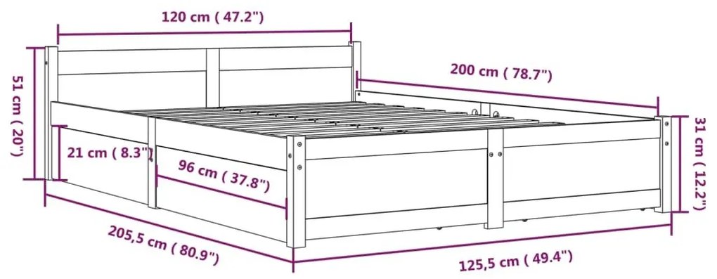 Πλαίσιο Κρεβατιού με Συρτάρια 120 x 200 εκ. - Καφέ