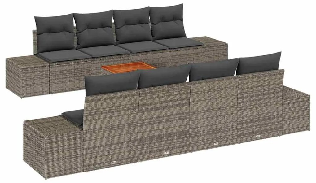 vidaXL Σετ Καναπέ Κήπου με μαξιλάρι 9 pcs Γκρι Πολυ ράταν