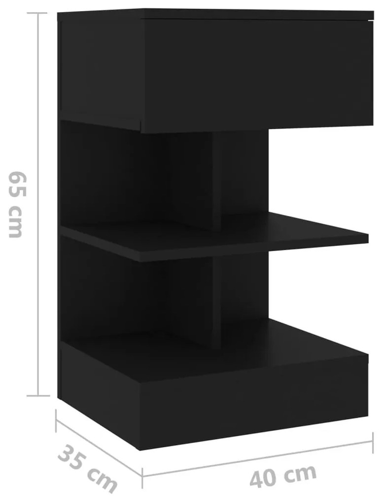 Κομοδίνο Μαύρο 40 x 35 x 65 εκ. από Επεξ. Ξύλο - Μαύρο