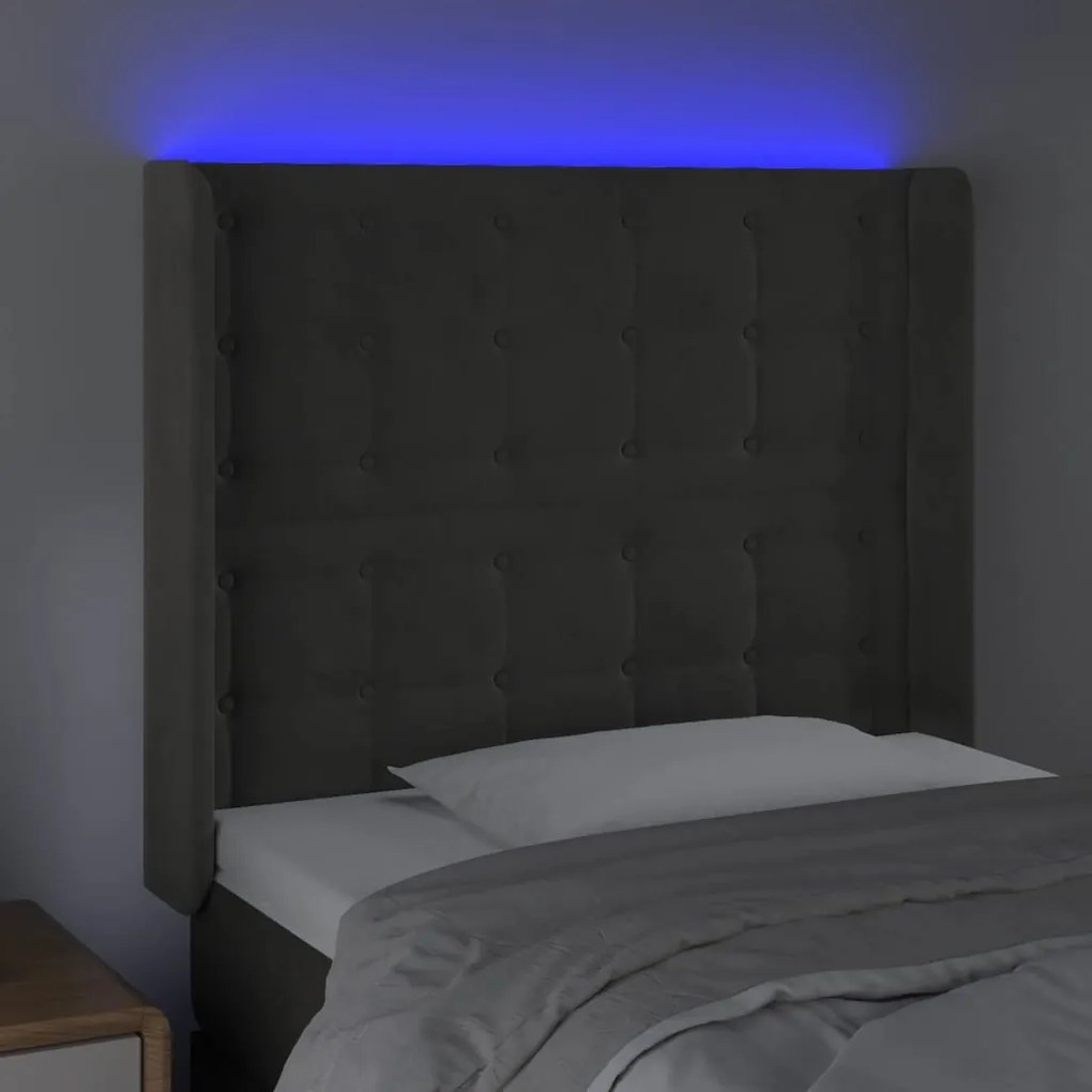 Κεφαλάρι Κρεβατιού LED Σκούρο Γκρι 103x16x118/128εκ. Βελούδινο 3124525