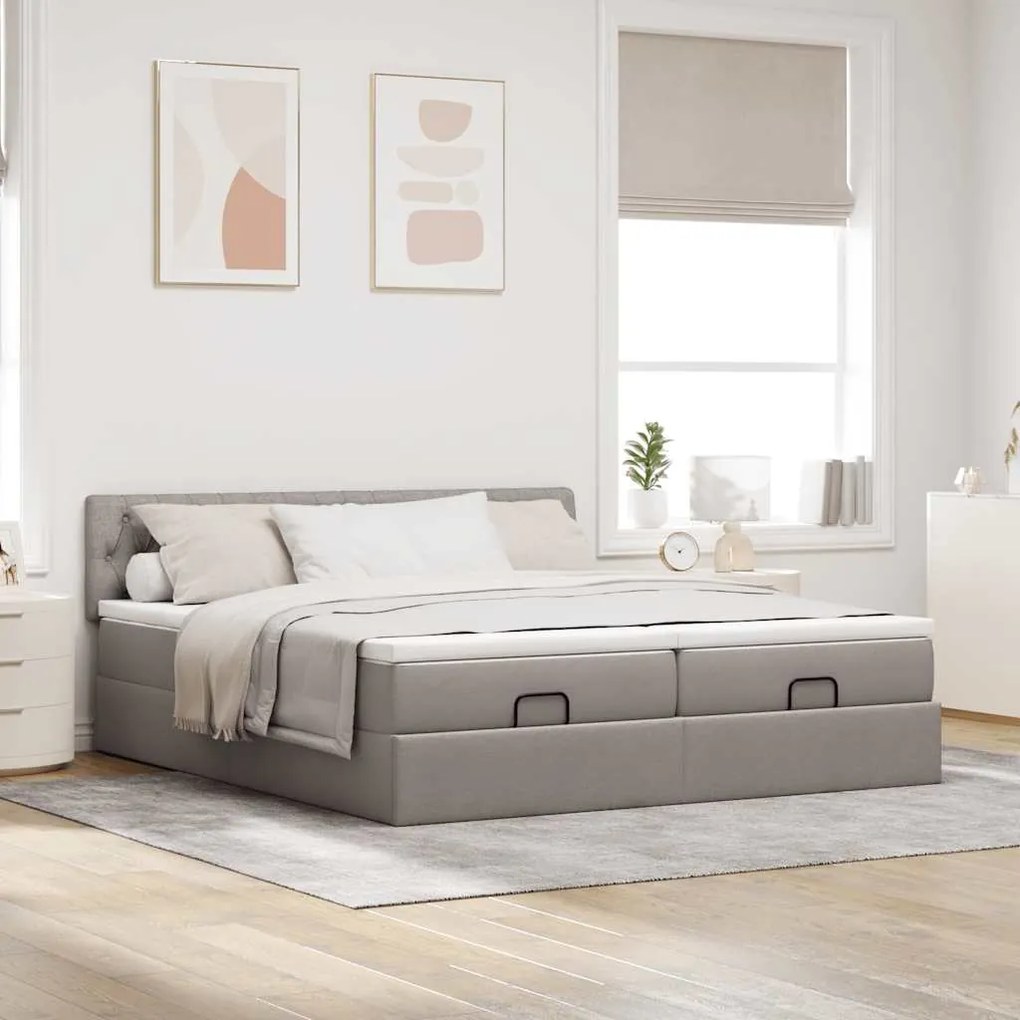 vidaXL Οθωμανικό κρεβάτι με στρώματα Taupe 180x200cm ύφασμα