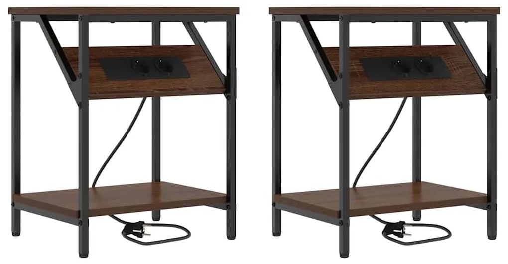 vidaXL Κομοδίνο 2 pcs Καφέ δρυς 38 x 30 x 48 εκ. Επεξεργασμένο ξύλο