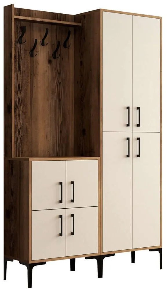 Έπιπλο Εισόδου Berlin 845HCT4205 120x35x200cm Walnut-Cream Μοριοσανίδα, Μέταλλο