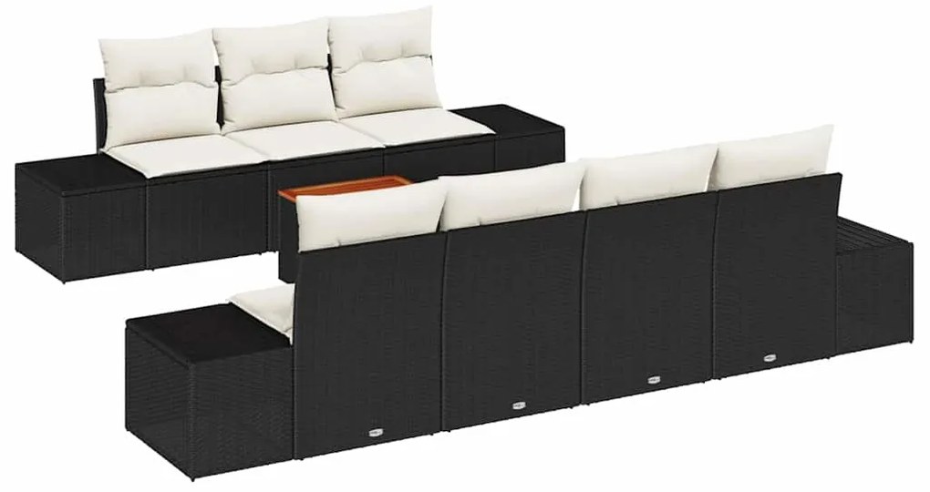 vidaXL Σετ Καναπέ Κήπου με μαξιλάρι 8 pcs Μαύρο Πολυ ράταν