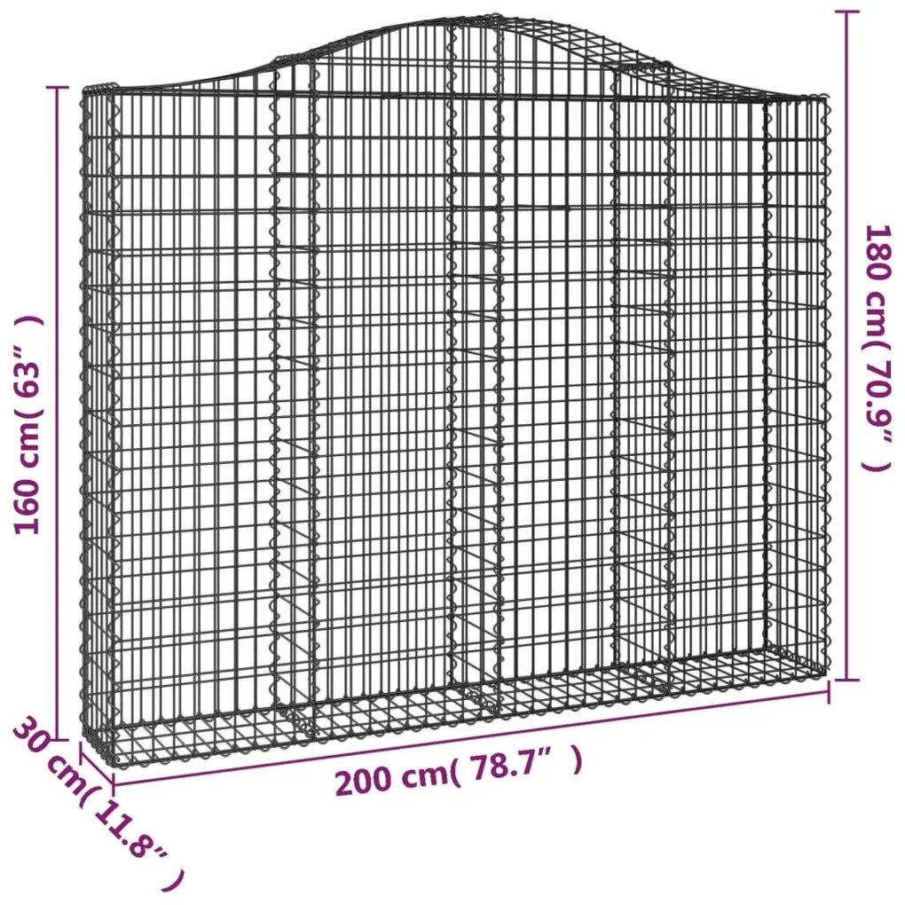 vidaXL Συρματοκιβώτια Τοξωτά 13 τεμ. 200x30x160/180 εκ. Γαλβαν. Ατσάλι