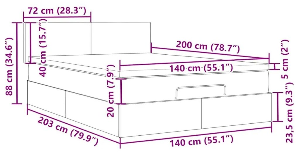 Οθωμανικό κρεβάτι με στρώμα Σκούρο καφέ 140x200cm ύφασμα - Καφέ