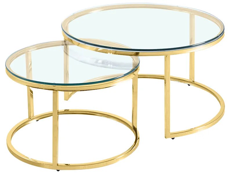 LUSACA COFFEE TABLE ΧΡΥΣΟ ΔΙΑΦΑΝΟ D80/60xH43/38cm - 04-0533