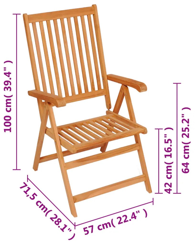 vidaXL Καρέκλες Κήπου Ανακλινόμενες 8 τεμ. από Μασίφ Ξύλο Teak