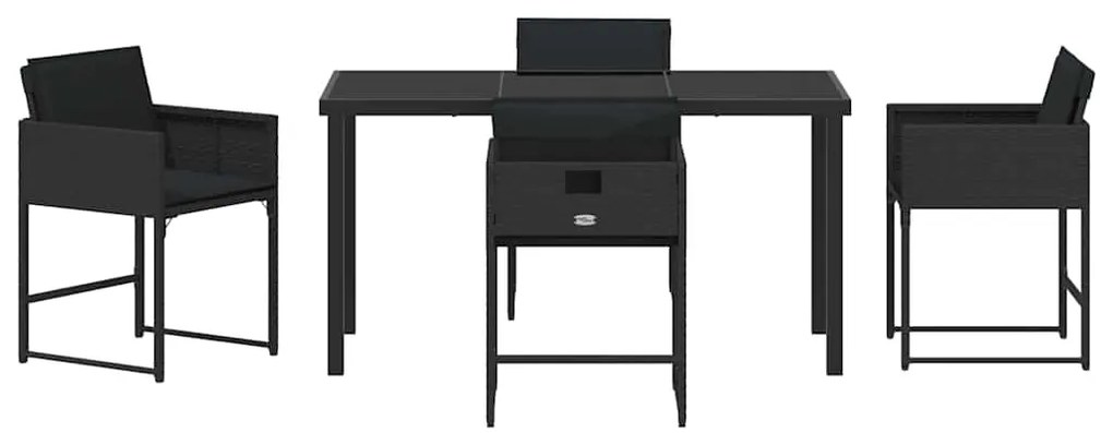 vidaXL Σέτ φαγητού για κήπο με μαξιλάρι 5 pcs Μαύρο συνθετικό ρατάν