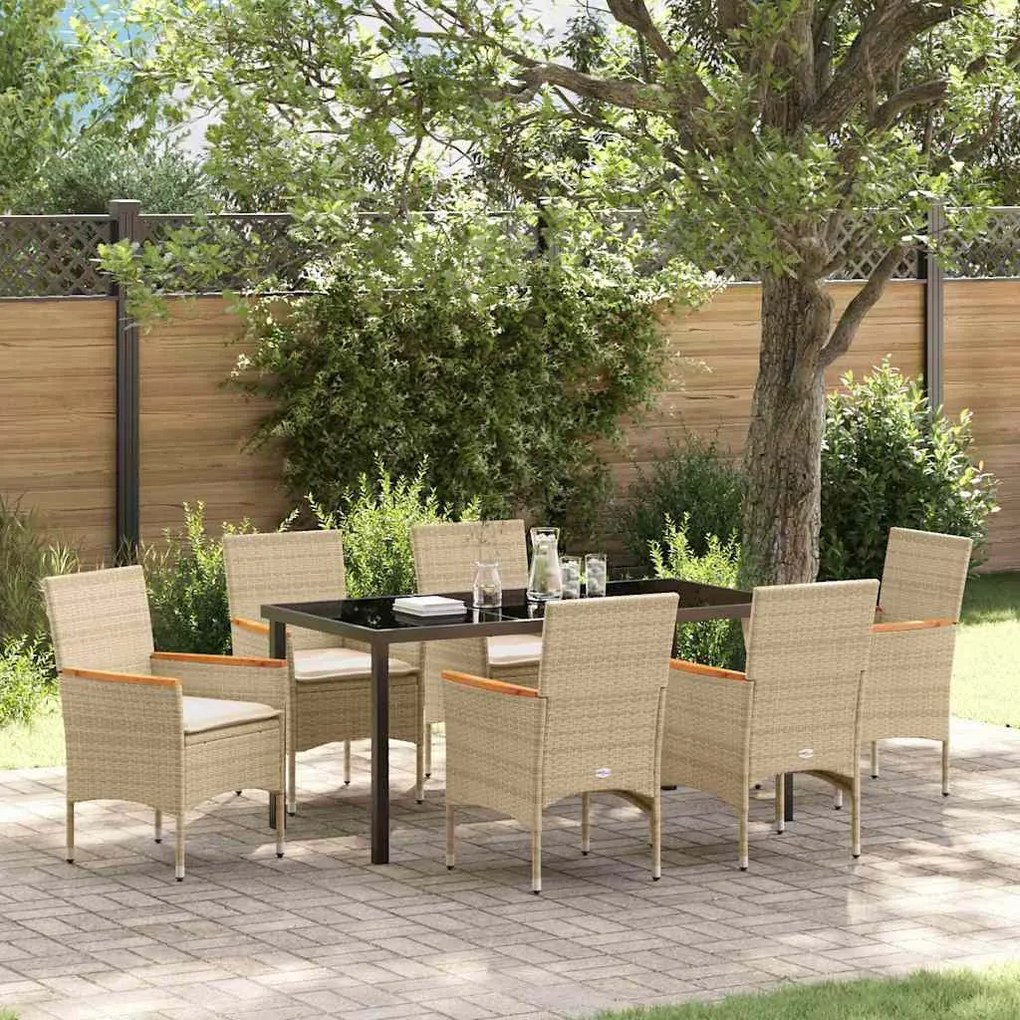 vidaXL Σέτ φαγητού για κήπο με μαξιλάρι 7 pcs Μπεζ Πολυ ράταν