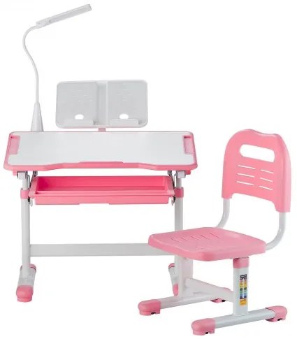 VEVOR Kids Chair and Desk Set Table Lamp Adjustable Height & Tilted Desktop Pink