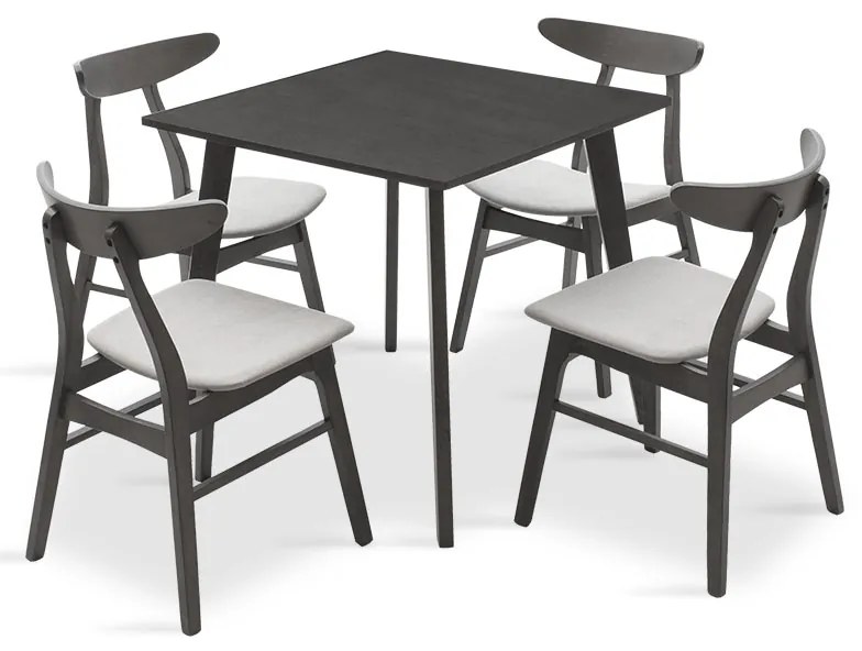 Tραπεζαρία Benson - Orlean σετ 5τμχ rustic grey - ύφασμα γκρι 80x80x75εκ Υλικό: RUBBER WOOD VENNER - FABRIC 200-000179