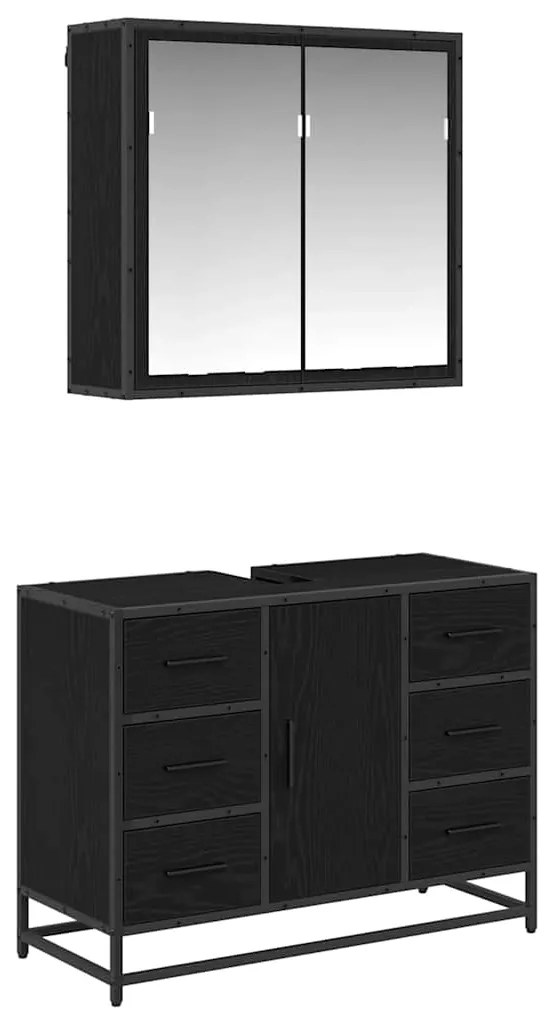 vidaXL Σετ Επίπλων Μπάνιου με συρτάρι 2 pcs Μαύρη δρυς 80 x 33 x 60 εκ