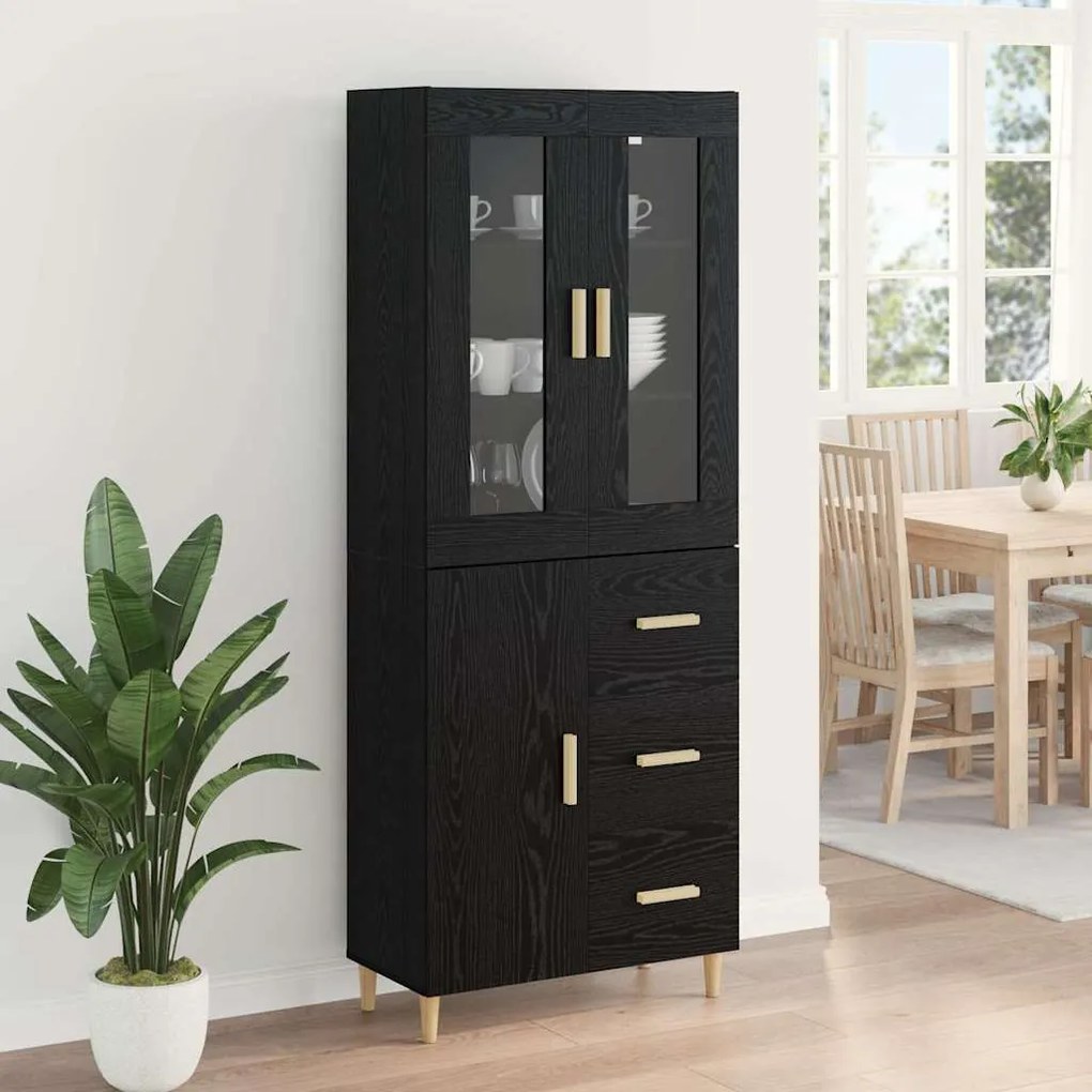 vidaXL Highboard Μαύρη Οξυά 69,5 x 34 x 180 εκ. Επεξεργασμένο ξύλο
