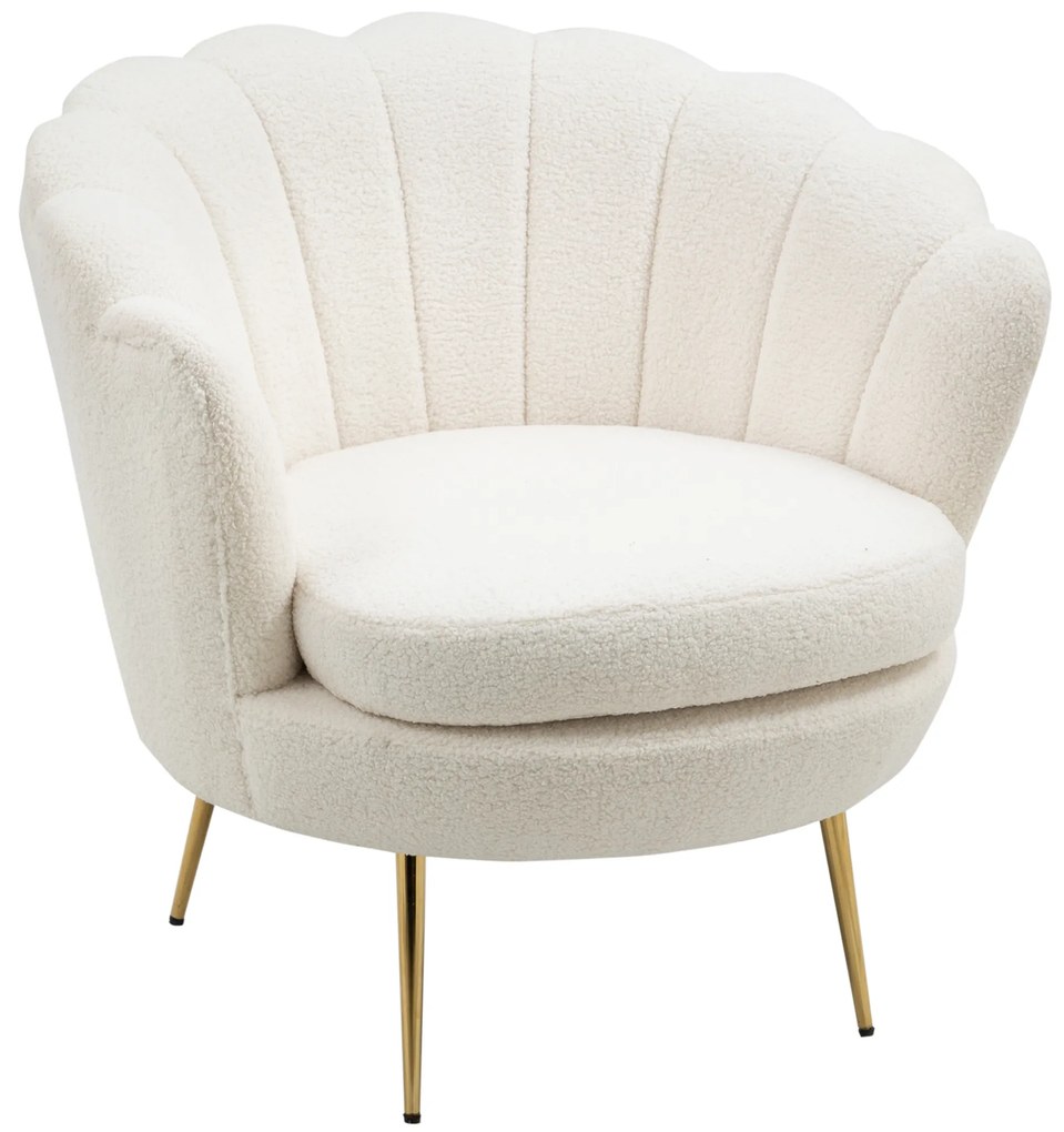 HOMCOM Πολυθρόνα σε σχήμα κοχύλι, Πολυθρόνα χαλάρωσης, Πολυθρόνα αναψυχής, Μεταλλικά πόδια σε χρυσή απόχρωση, 79Μ x 77Π x 77Υ cm, Λευκό