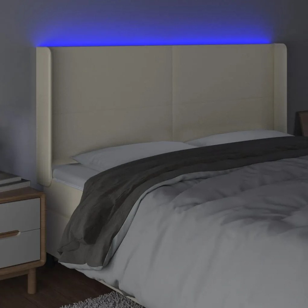vidaXL Κεφαλάρι Κρεβατιού LED Κρεμ 183x16x118/128 εκ. Συνθετ. Δέρμα