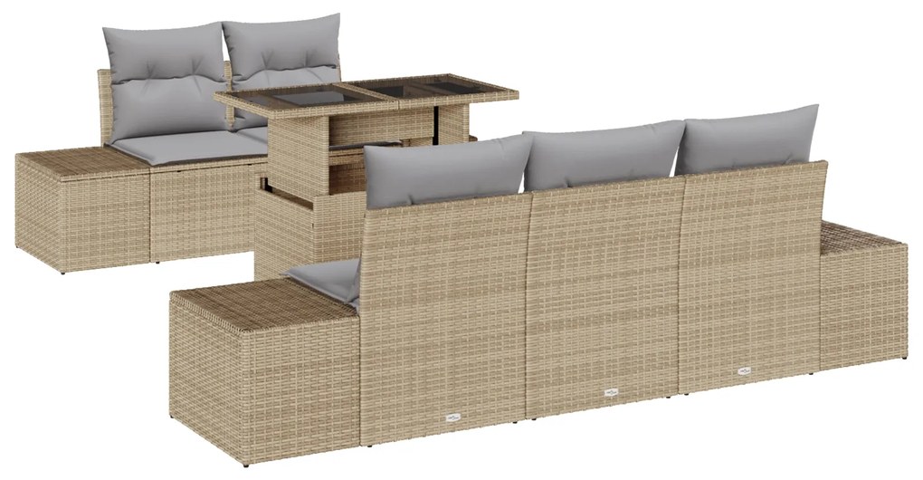 vidaXL Σετ κήπου 6 τεμαχίων με μαξιλάρια Μπεζ από Poly Rattan