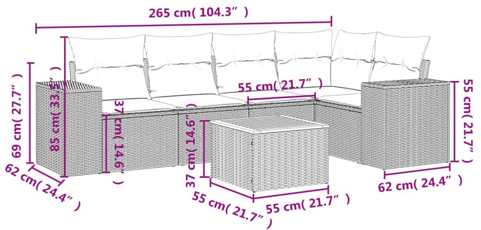 vidaXL Σετ Καναπέ Κήπου 6 τεμ. Μπεζ Συνθετικό Ρατάν με Μαξιλάρια