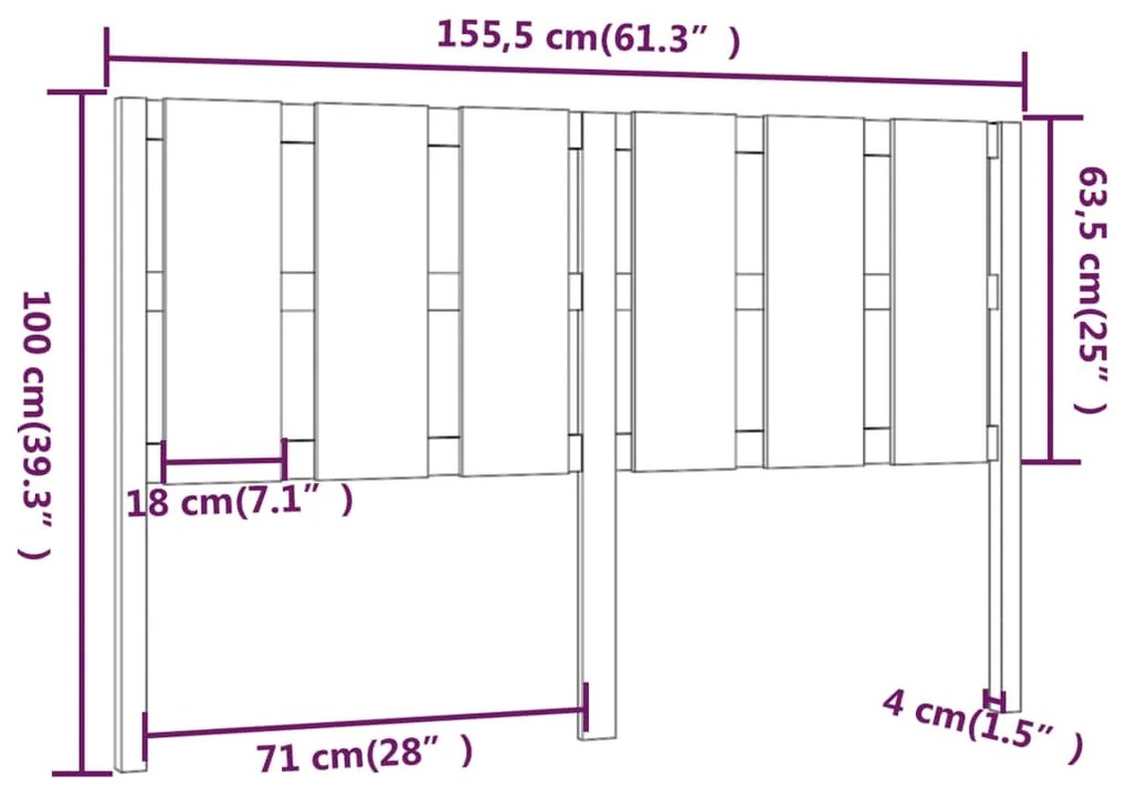 vidaXL Κεφαλάρι Κρεβατιού 155,5 x 4 x 100 εκ. από Μασίφ Ξύλο Πεύκου