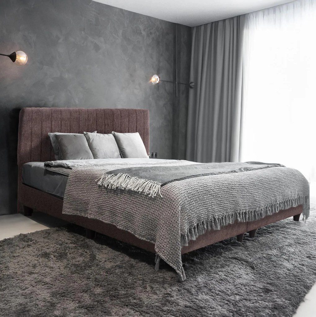 Επενδυμένο Κρεβάτι LUTHER Διπλό Ύφασμα Μπουκλέ Καφέ 160x200 εκ. 160x200x122 εκ.