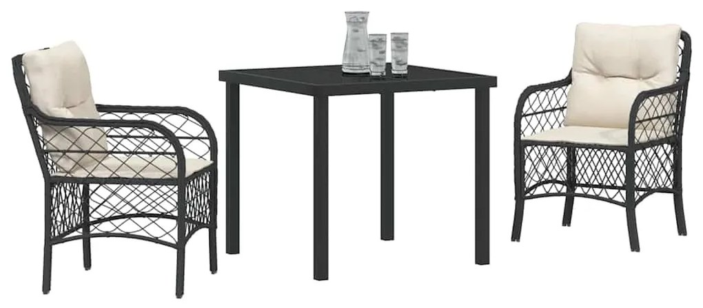vidaXL Σέτ φαγητού για κήπο με μαξιλάρι 3 pcs Μαύρο Πολυ ράταν