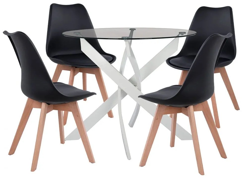 Τραπεζαρία (Σετ 5Τμχ) HM11694.02 Φ90x74cm Black-White 4 Θέσεων Metal,Glass,Polypropylene