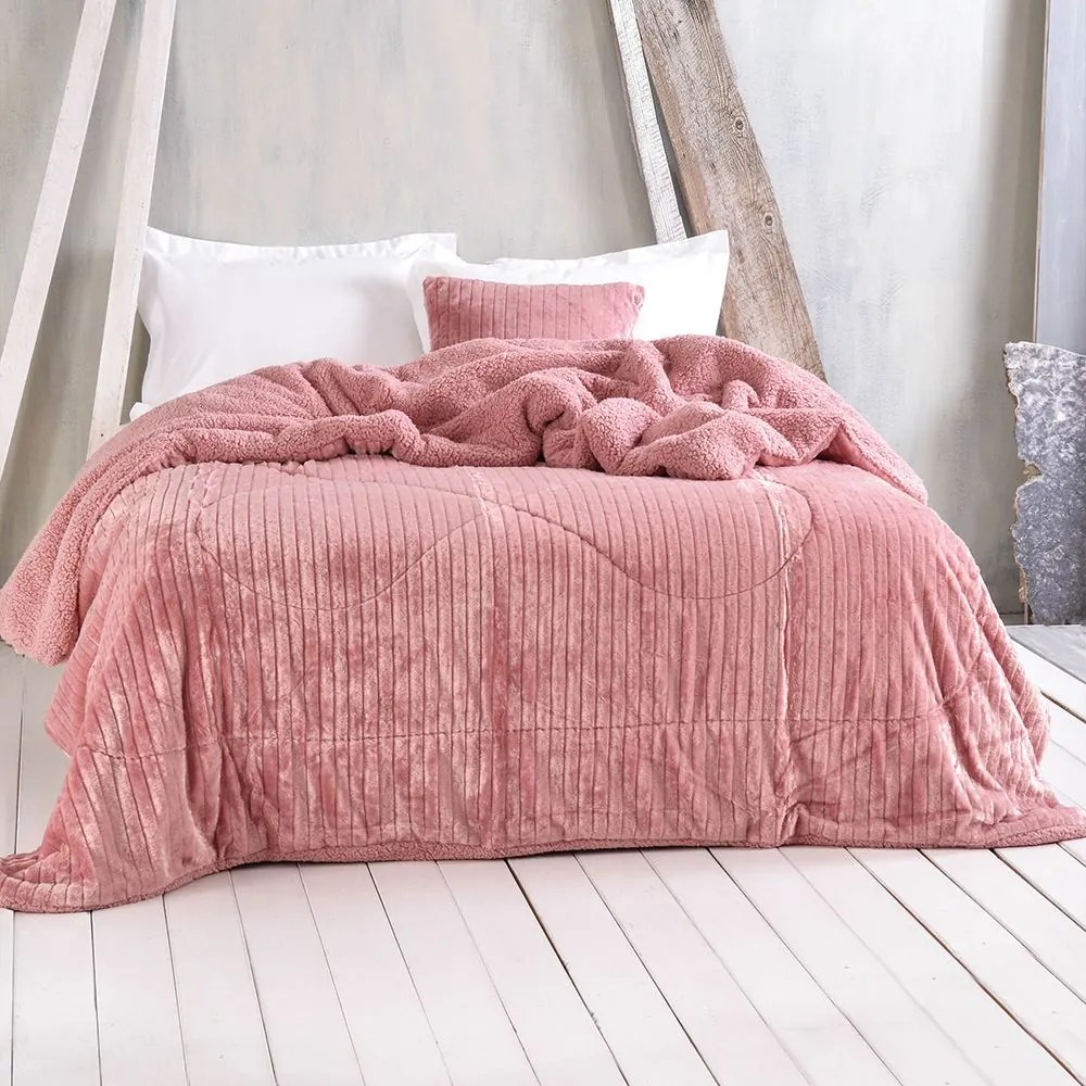 Κουβερτοπάπλωμα Shabby Pink Ρυθμός Queen Size 220x240cm Flannel.Sherpa