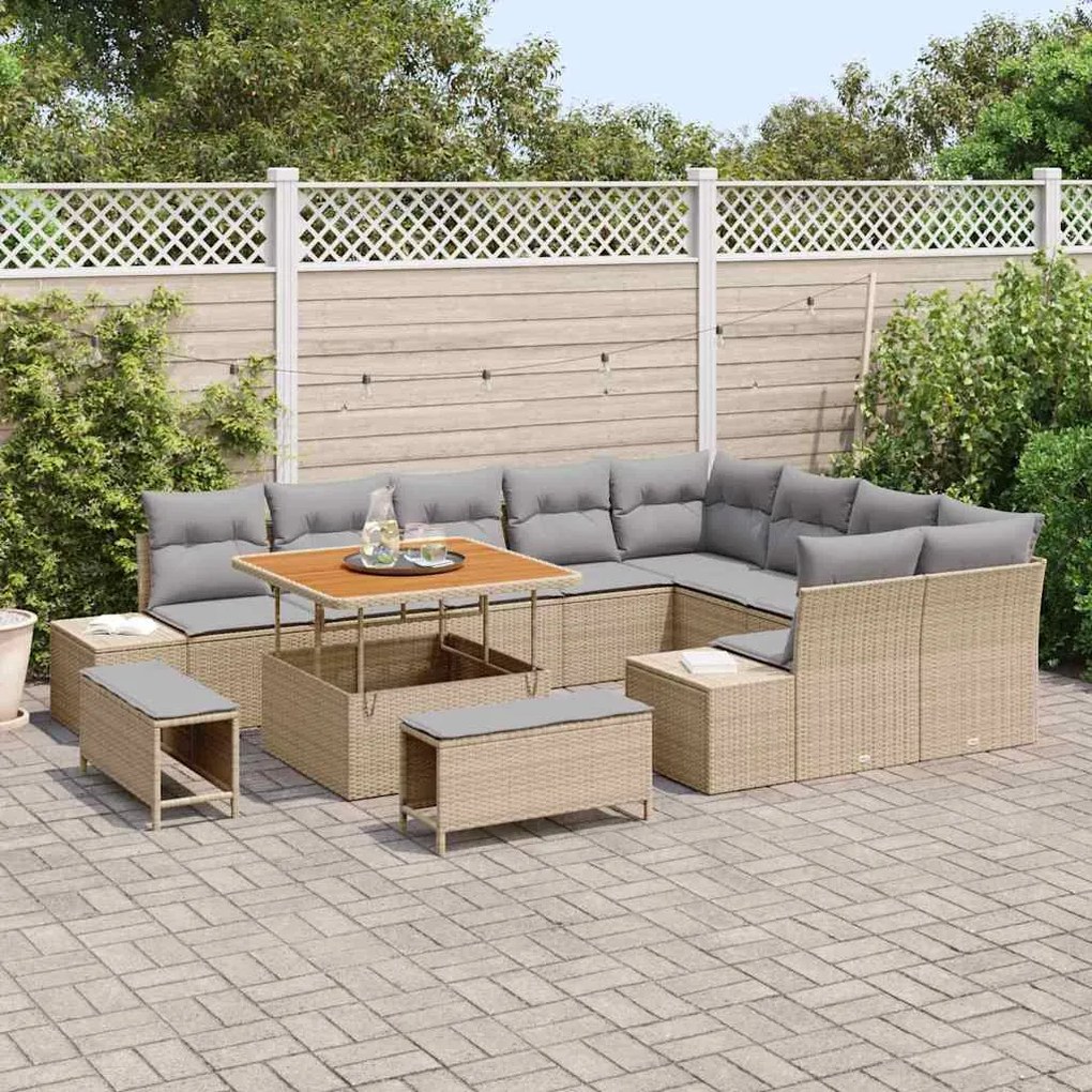 vidaXL Σετ Καναπέ Κήπου με αποθήκευση 12 pcs Μπεζ Πολυ ράταν
