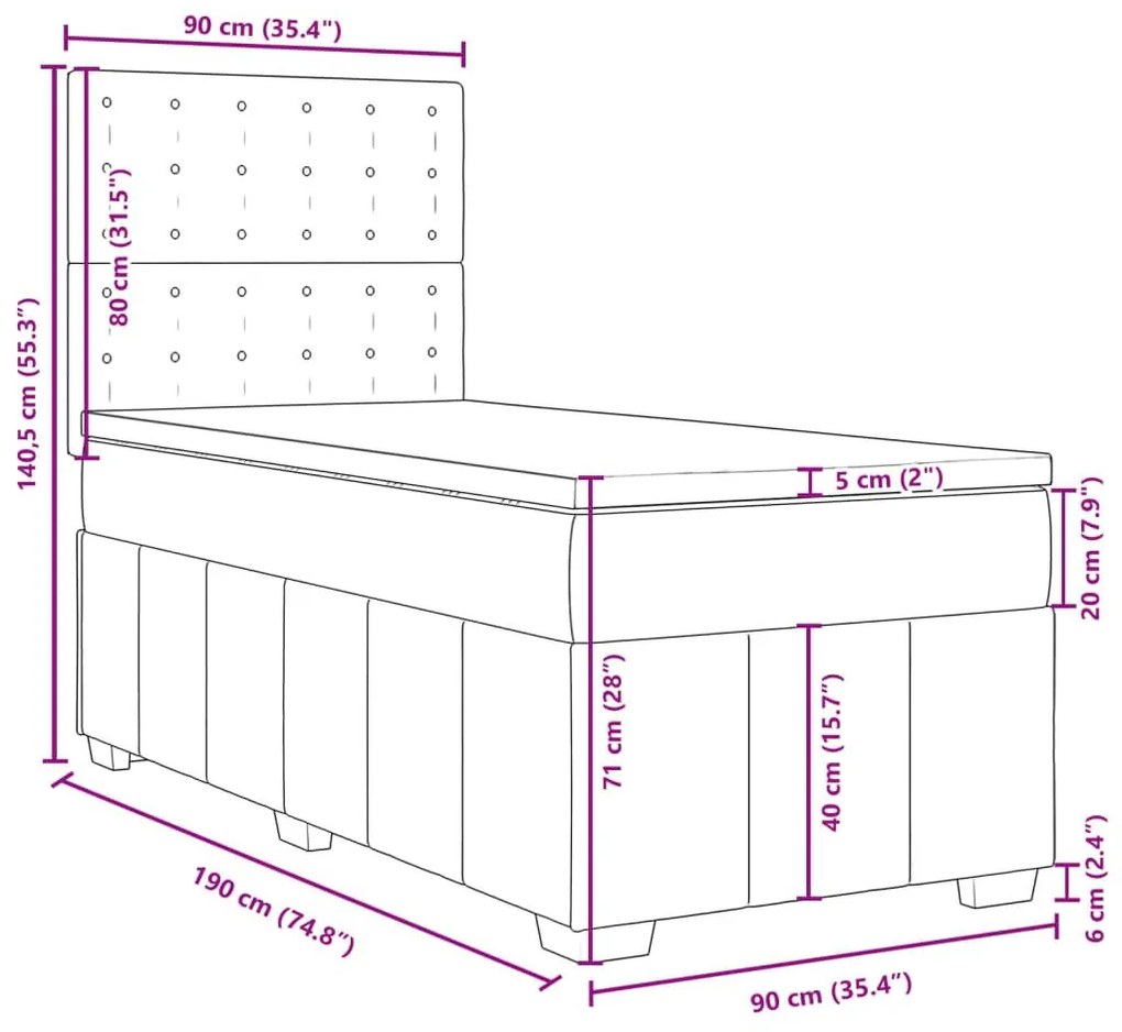 Κρεβάτι Boxspring με Στρώμα Μπλε 90x190 εκ.Υφασμάτινο - Μπλε