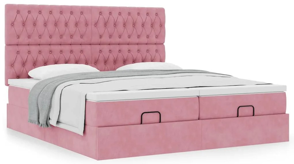 vidaXL Οθωμανικό κρεβάτι με στρώματα ροζ 180x200cm Velvet