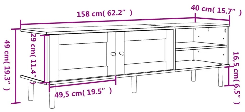 Έπιπλο Τηλεόρασης SENJA Καφέ / Ρατάν 158x40x49 εκ. Μασίφ Πεύκο - Καφέ