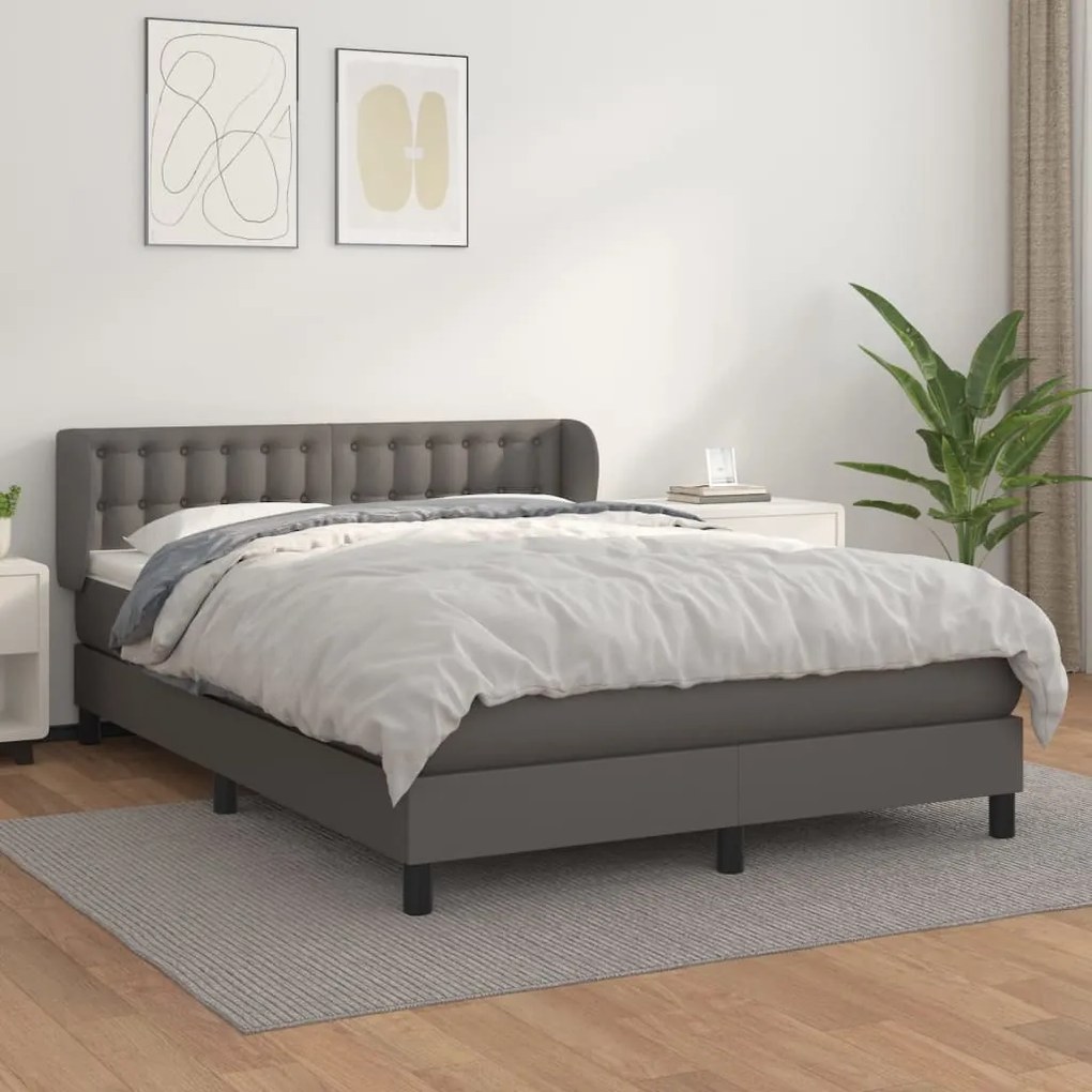 Κρεβάτι Boxspring με Στρώμα Γκρι 140x200εκ. από Συνθετικό Δέρμα - Γκρι