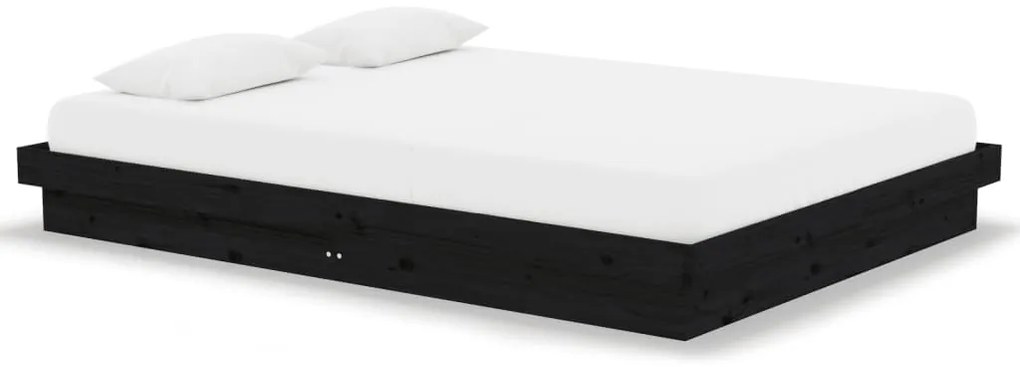vidaXL Πλαίσιο Κρεβατιού Μαύρο 135x190 εκ. από Μασίφ Ξύλο Double