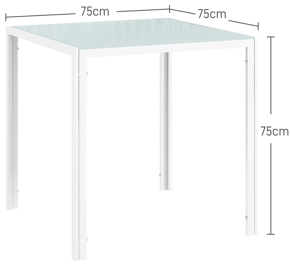 HOMCOM Τετράγωνο τραπέζι φαγητού για 4 άτομα, επιφάνεια από σκληρό γυαλί, για κουζίνα και τραπεζαρία, 75 x 75 x 75 εκ., λευκό